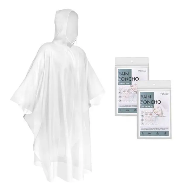 Alt view image 2 of 7 - Rain Poncho with Hood for Adults, Disposable Clear Emergency Raincoats, 2pcs