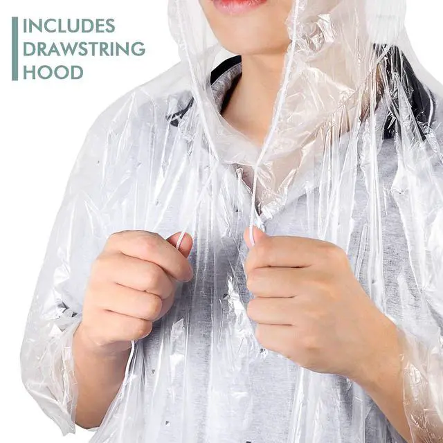 Alt view image 3 of 7 - Rain Poncho with Hood for Adults, Disposable Clear Emergency Raincoats, 2pcs