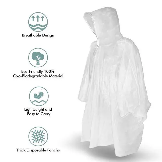 Alt view image 4 of 7 - Rain Poncho with Hood for Adults, Disposable Clear Emergency Raincoats, 2pcs