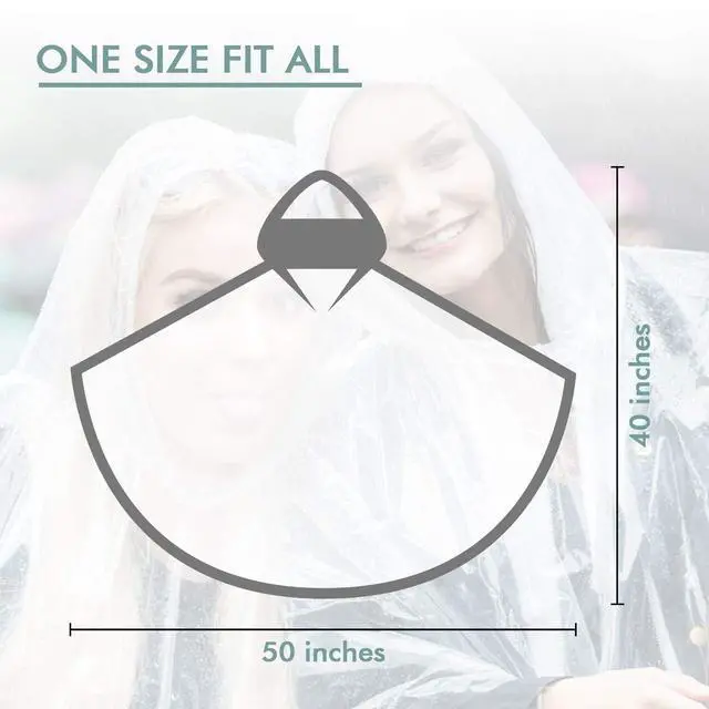 Alt view image 6 of 7 - Rain Poncho with Hood for Adults, Disposable Clear Emergency Raincoats, 2pcs