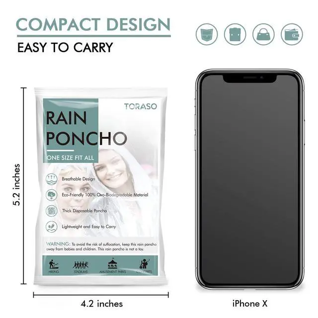 Alt view image 5 of 7 - Rain Poncho with Hood for Adults, Disposable Clear Emergency Raincoats, 2pcs