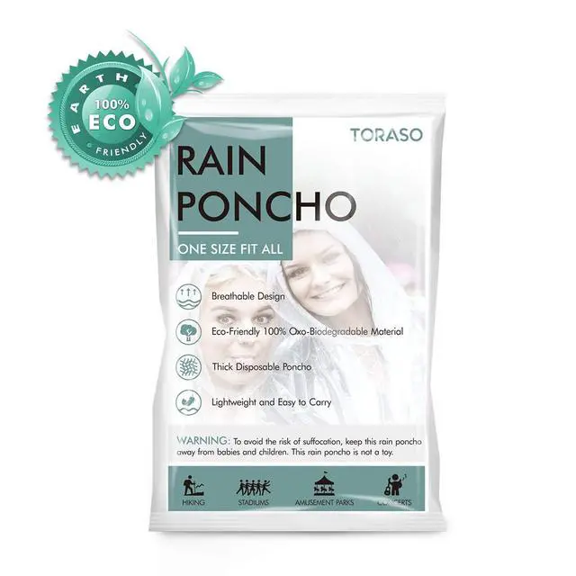 Alt view image 7 of 7 - Rain Poncho with Hood for Adults, Disposable Clear Emergency Raincoats, 2pcs