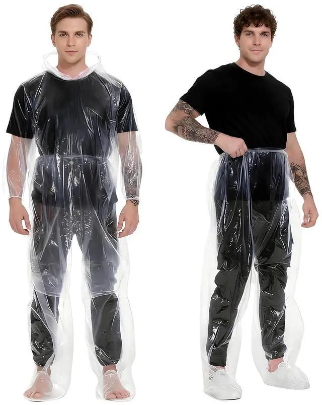 Main image of 2 Pcs Disposable Rain Ponchos for Adults, Plus Size Waterproof Rain Suit Rain Coats Adult Rain Ponchos Emergency Waterproof Rainpants Suit with Hood for Camping Hiking