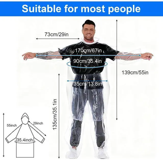 Alt view image 2 of 7 - 2 Pcs Disposable Rain Ponchos for Adults, Plus Size Waterproof Rain Suit Rain Coats Adult Rain Ponchos Emergency Waterproof Rainpants Suit with Hood for Camping Hiking