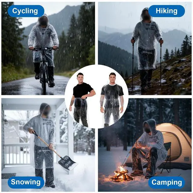 Alt view image 7 of 7 - 2 Pcs Disposable Rain Ponchos for Adults, Plus Size Waterproof Rain Suit Rain Coats Adult Rain Ponchos Emergency Waterproof Rainpants Suit with Hood for Camping Hiking