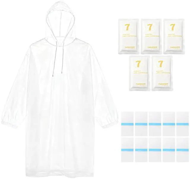 Main image of Disposable Rain Ponchos for Adults, 5Pcs Card-Sized Emergency Ponchos with Hood Clear Ponchos Family Pack for Travel, Waterproof PE Raincoats with 10Pcs Shoe Toe Sticker for Women, Men, Kids