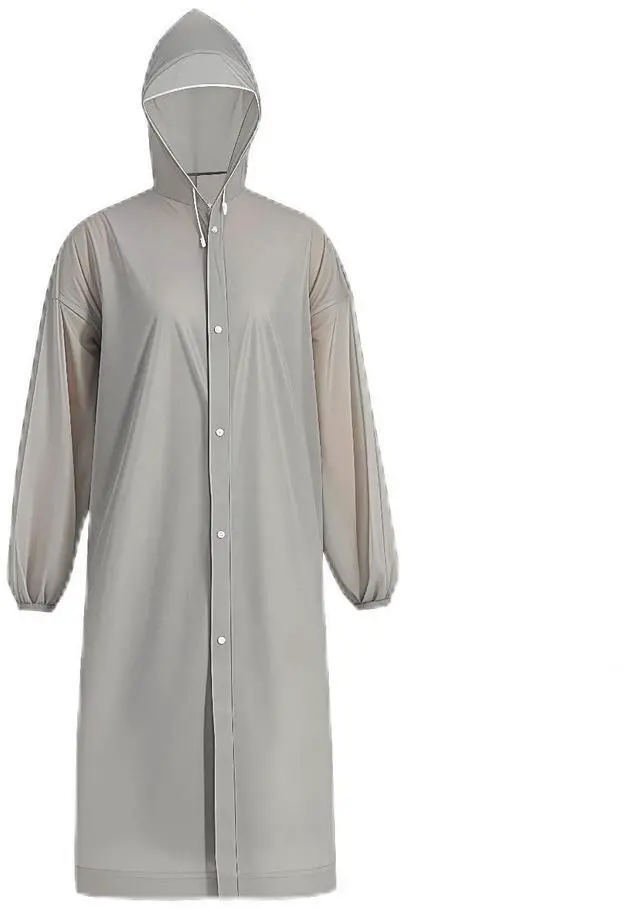 Main image of Portable Raincoat with Hood, Gray EVA Waterproof Rain Poncho for Adults, Reusable Travel Rain Coat with Elastic Cuffs and Drawstring, Universal Size