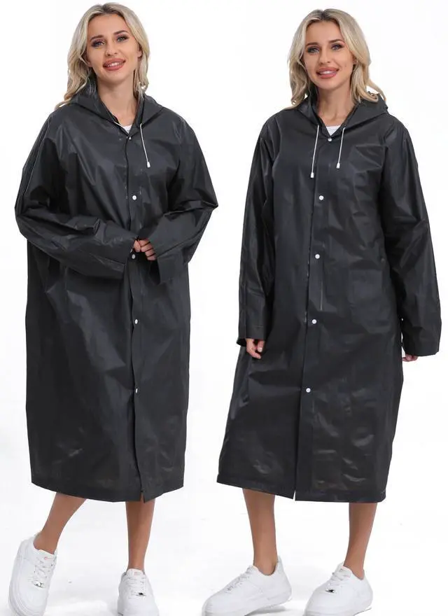 Alt view image 5 of 7 - 2-Pack Reusable Rain Ponchos for Adults, HOOMBOOM Raincoats Emergency for Women/Men with Drawstring and Sleeves Black