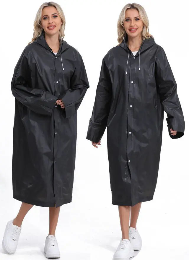 Alt view image 7 of 7 - 2-Pack Reusable Rain Ponchos for Adults, HOOMBOOM Raincoats Emergency for Women/Men with Drawstring and Sleeves Black