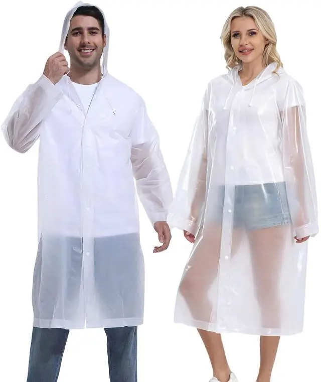 Alt view image 2 of 7 - Rain Ponchos for Adults Reusable 2Pcs Raincoats Emergency Survival With Hoods And Sleeves for Women Men White