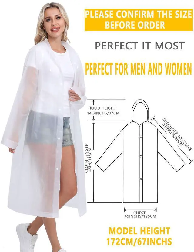 Alt view image 3 of 7 - Rain Ponchos for Adults Reusable 2Pcs Raincoats Emergency Survival With Hoods And Sleeves for Women Men White