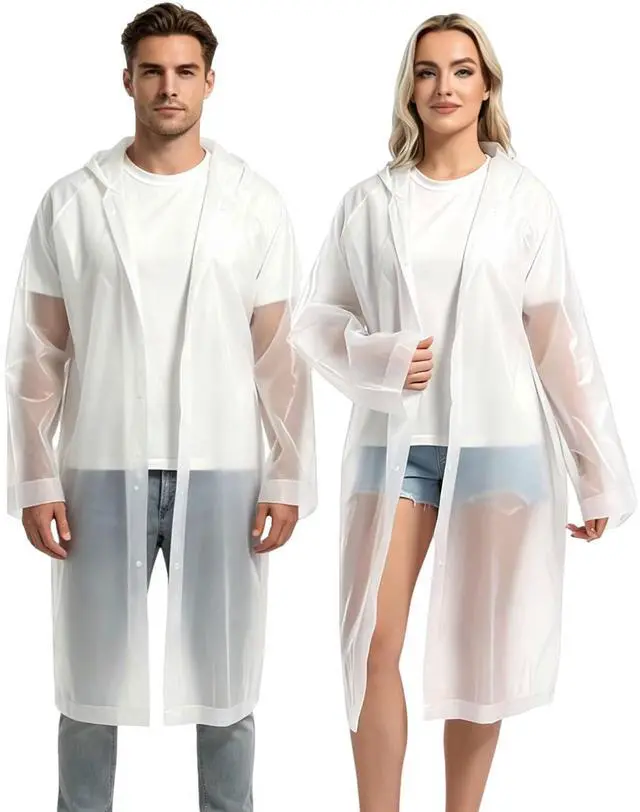 Main image of Rain Ponchos for Adults Reusable 2Pcs Raincoats Emergency Survival With Hoods And Sleeves for Women Men White
