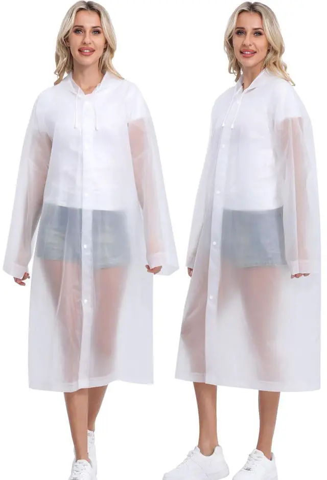 Alt view image 4 of 7 - Rain Ponchos for Adults Reusable 2Pcs Raincoats Emergency Survival With Hoods And Sleeves for Women Men White
