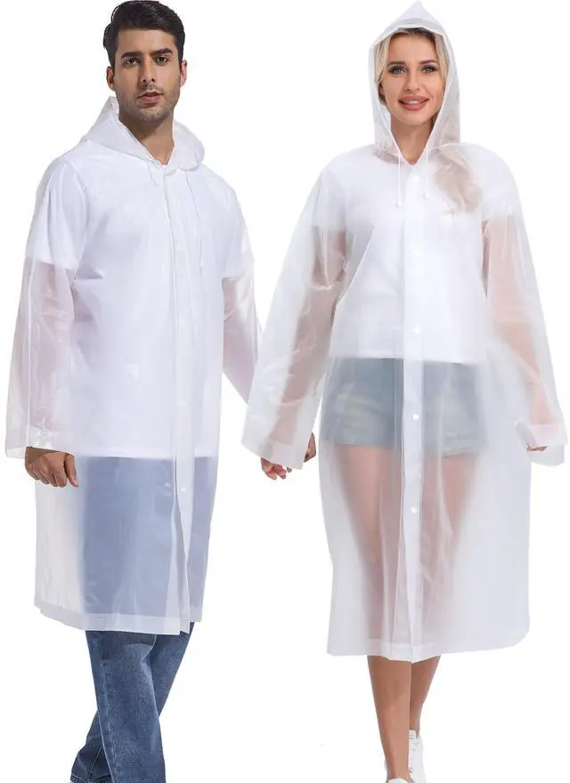 Alt view image 6 of 7 - Rain Ponchos for Adults Reusable 2Pcs Raincoats Emergency Survival With Hoods And Sleeves for Women Men White