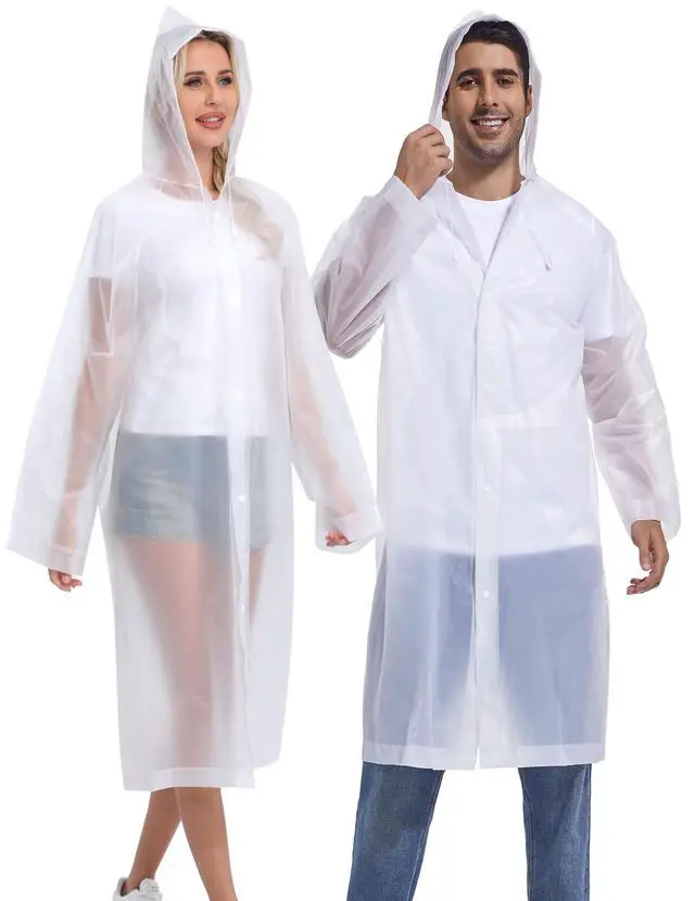 Alt view image 7 of 7 - Rain Ponchos for Adults Reusable 2Pcs Raincoats Emergency Survival With Hoods And Sleeves for Women Men White