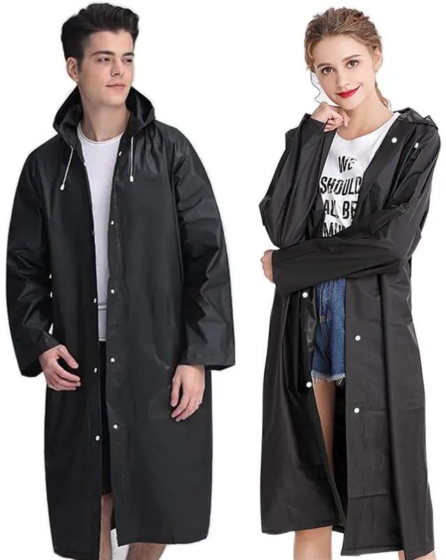 Main image of Reusable Adults Rain Ponchos, 2 Pcs EVA Portable Raincoats for Women Men with Hood for Disney Outdoor (2Pcs-black)