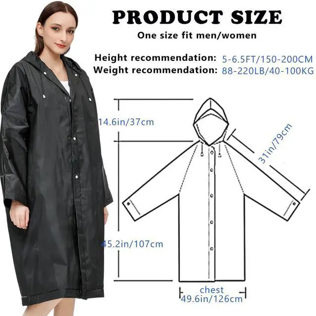Alt view image 2 of 6 - Reusable Adults Rain Ponchos, 2 Pcs EVA Portable Raincoats for Women Men with Hood for Disney Outdoor (2Pcs-black)