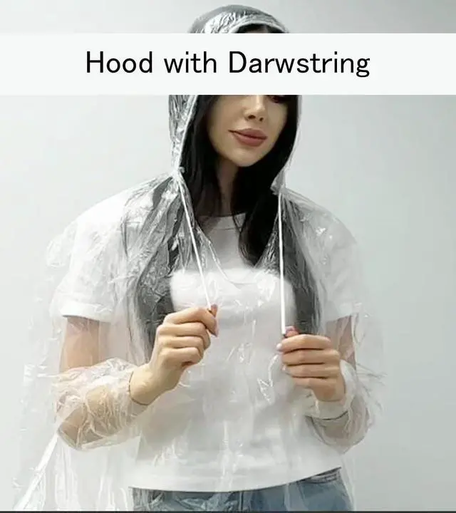 Alt view image 5 of 6 - 2 pack Disposable Rain Ponchos with Hood for Adults Emergency Raincoat for Women and Men