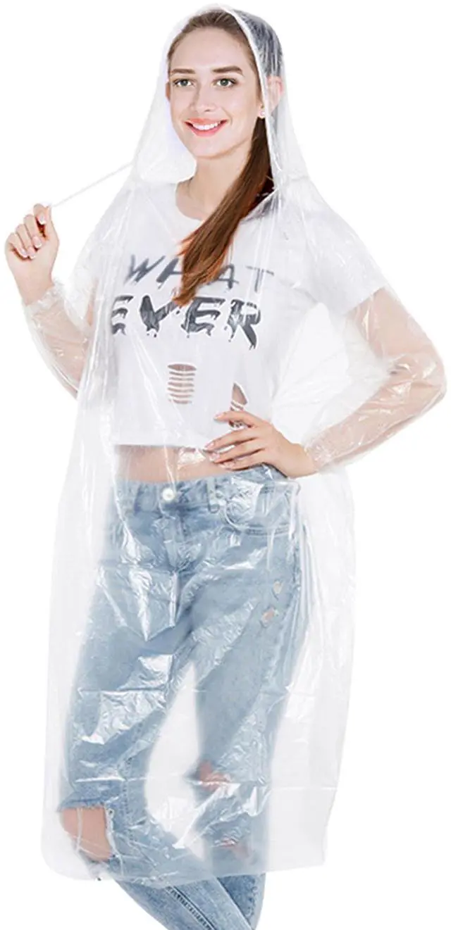 Main image of 2 pack Disposable Rain Ponchos with Hood for Adults Emergency Raincoat for Women and Men