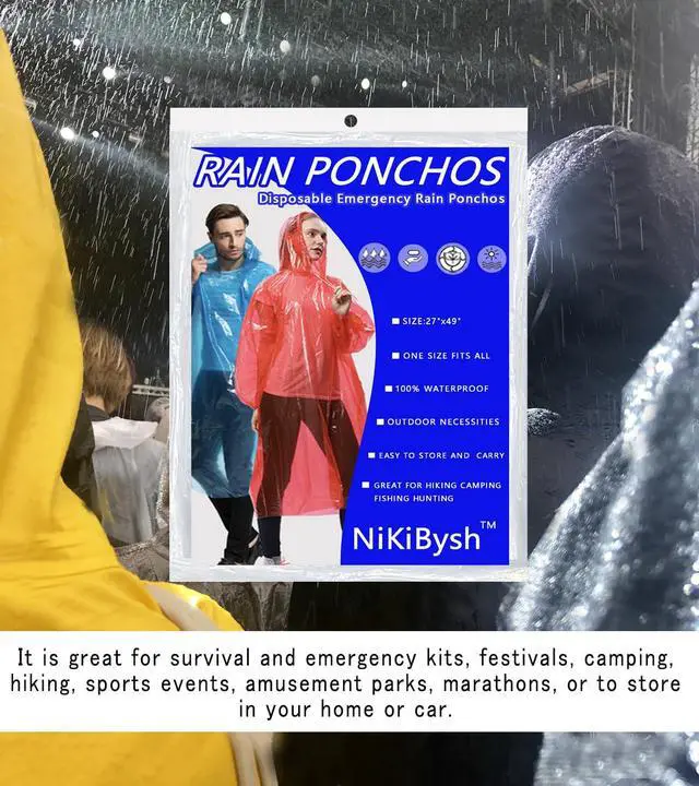 Alt view image 6 of 6 - 2 pack Disposable Rain Ponchos with Hood for Adults Emergency Raincoat for Women and Men