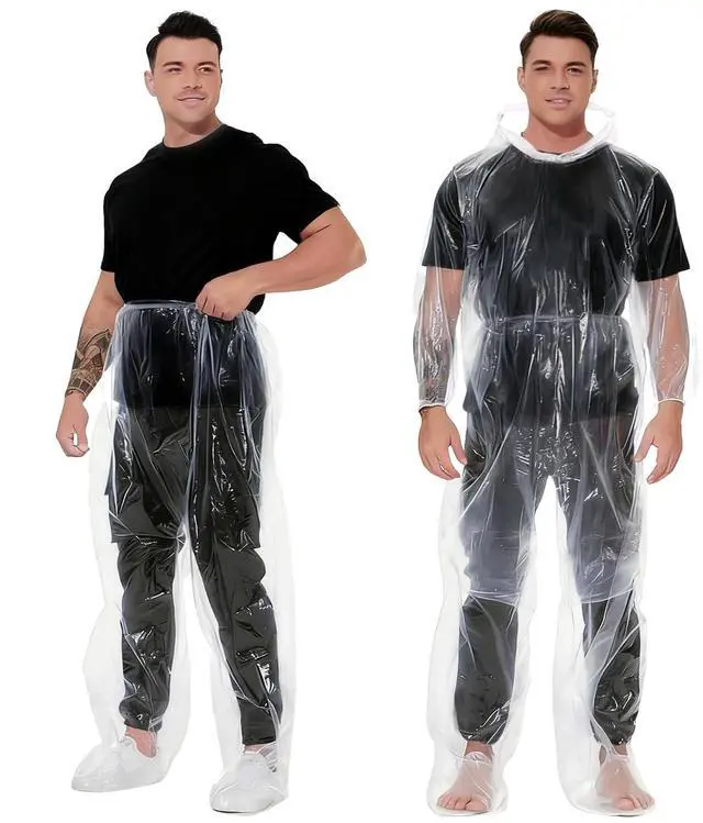 Main image of 2 Pcs Disposable Rain Ponchos for Adults, Plus Size Waterproof Rain Suit Rain Coats Emergency Waterproof Rainpants Suit with Hood for Camping Hiking