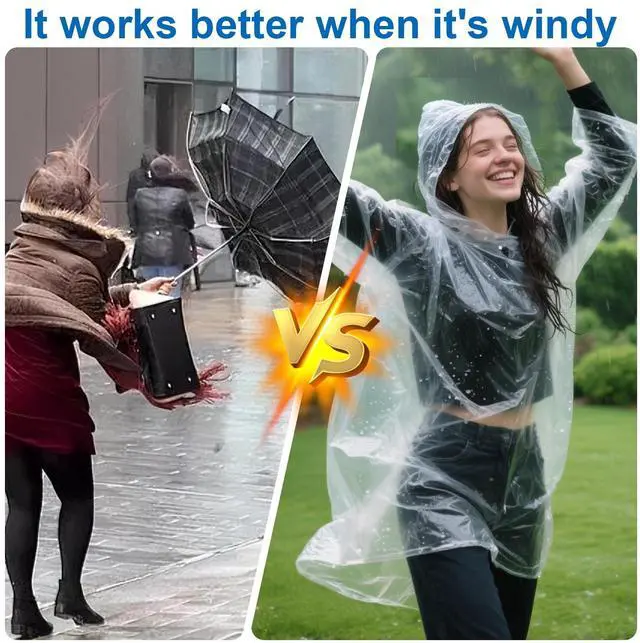 Alt view image 6 of 7 - 2 Pcs Disposable Rain Ponchos for Adults, Plus Size Waterproof Rain Suit Rain Coats Emergency Waterproof Rainpants Suit with Hood for Camping Hiking