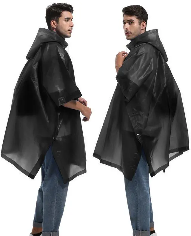 Alt view image 2 of 6 - Unisex Reusable Rain Ponchos 2 Packs for Adults Waterproof - Emergency Rain Coat for Theme Park, Hiking, Camping or Traveling, Black