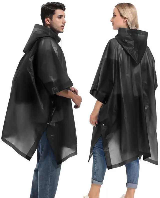 Alt view image 5 of 6 - Unisex Reusable Rain Ponchos 2 Packs for Adults Waterproof - Emergency Rain Coat for Theme Park, Hiking, Camping or Traveling, Black