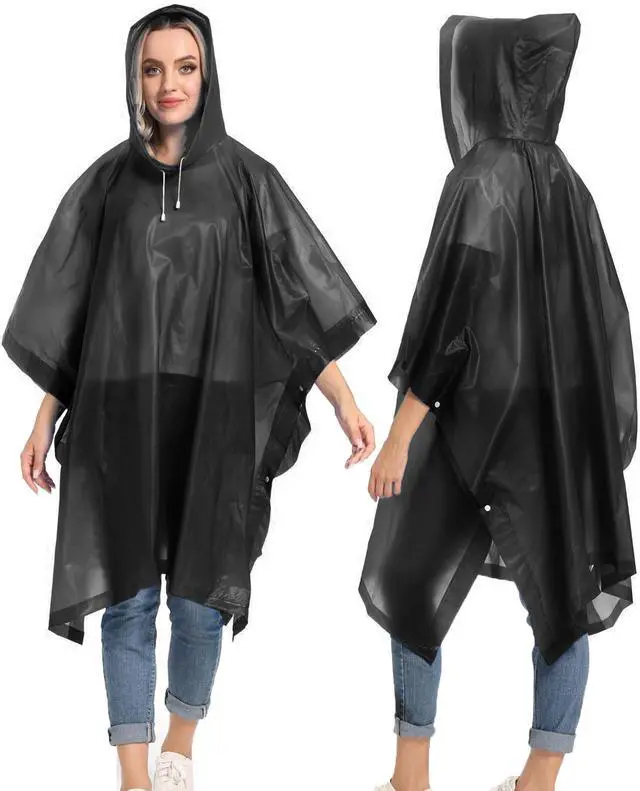 Alt view image 6 of 6 - Unisex Reusable Rain Ponchos 2 Packs for Adults Waterproof - Emergency Rain Coat for Theme Park, Hiking, Camping or Traveling, Black