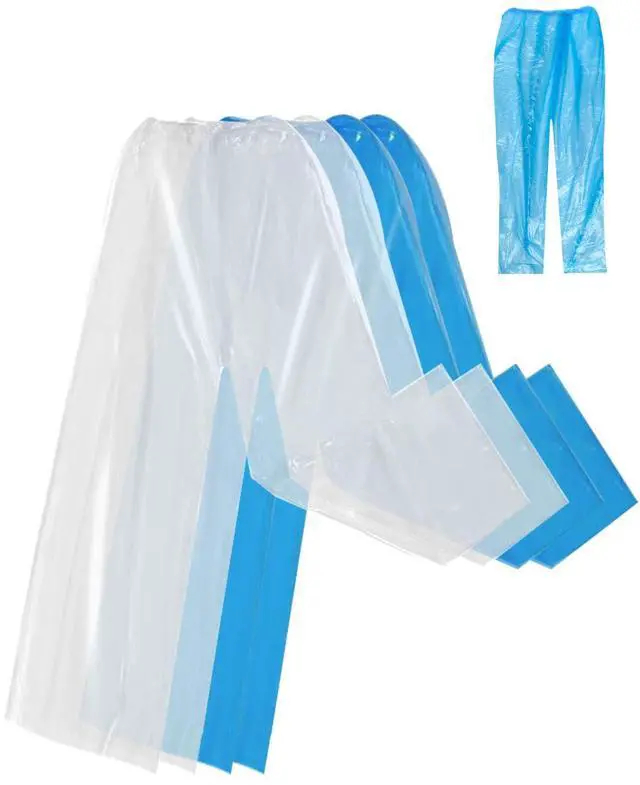 Main image of Rain Pants,4PCS Disposable Rain Pants With Shoe Cover,Disposable Raincoat With Connected Feet, Men and Women Waterproof Rain Ponchos for Adults (Blue+Transprant)