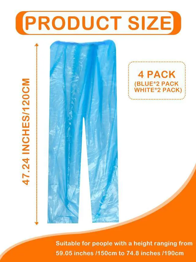 Alt view image 2 of 6 - Rain Pants,4PCS Disposable Rain Pants With Shoe Cover,Disposable Raincoat With Connected Feet, Men and Women Waterproof Rain Ponchos for Adults (Blue+Transprant)