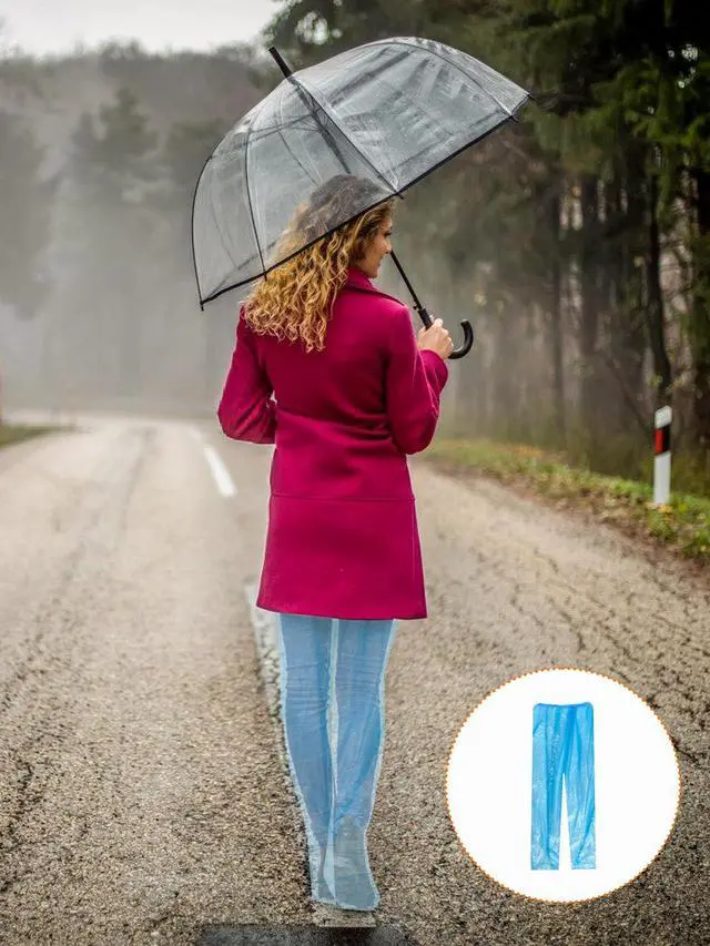 Alt view image 5 of 6 - Rain Pants,4PCS Disposable Rain Pants With Shoe Cover,Disposable Raincoat With Connected Feet, Men and Women Waterproof Rain Ponchos for Adults (Blue+Transprant)