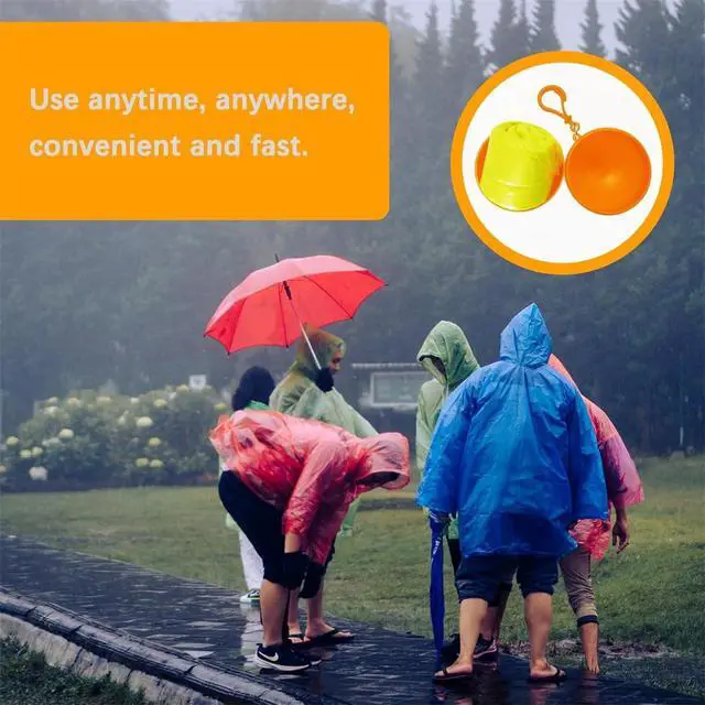 Alt view image 2 of 7 - 4 Pack Portable Disposable Emergencywith Hood and Attachable Round Case, Raincoats Rain Poncho in A Ball Waterproof Raincoat In Keychain Ball, Adult Rainwear for Camping, Cycling