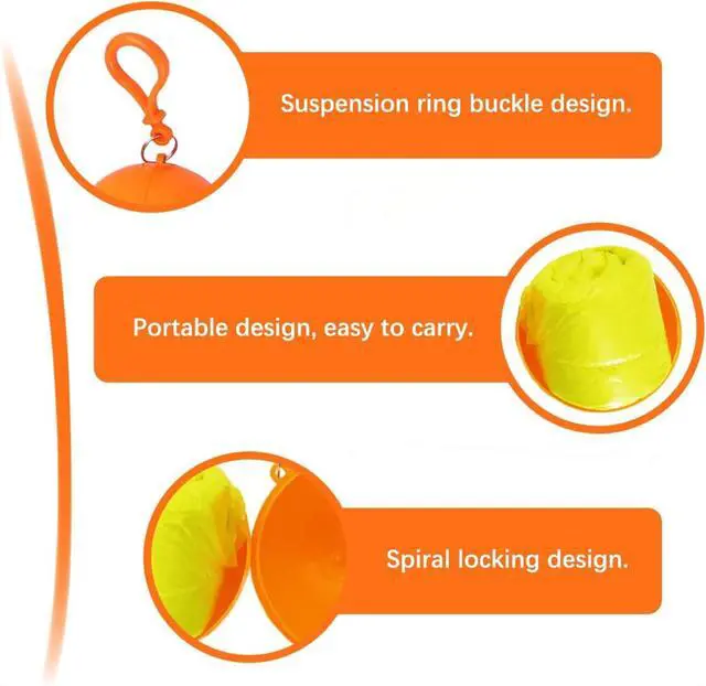 Alt view image 4 of 7 - 4 Pack Portable Disposable Emergencywith Hood and Attachable Round Case, Raincoats Rain Poncho in A Ball Waterproof Raincoat In Keychain Ball, Adult Rainwear for Camping, Cycling