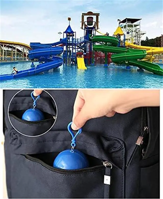 Alt view image 7 of 7 - 4 Pack Portable Disposable Emergencywith Hood and Attachable Round Case, Raincoats Rain Poncho in A Ball Waterproof Raincoat In Keychain Ball, Adult Rainwear for Camping, Cycling