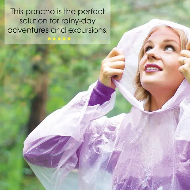 Alt view image 2 of 5 - Disposable Clear Rain Ponchos with Hood for Adults, Emergency Ponchos Family Pack, Lightweight, Non-Toxic PE Plastic (5 Pack, Polyethylene (PE))