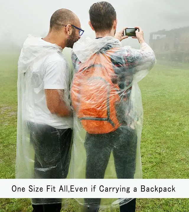 Alt view image 7 of 7 - 5 pack Disposable Rain Ponchos with Hood for Adults Emergency Raincoat for Women and Men