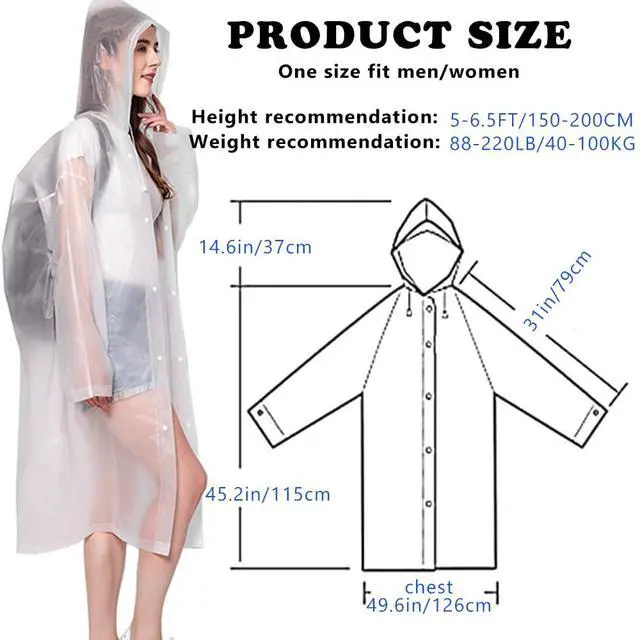Alt view image 2 of 7 - Reusable Adults Rain Ponchos, 2 Pcs EVA Portable Raincoats for Women Men with Hood for Disney Outdoor (2Pcs-white)