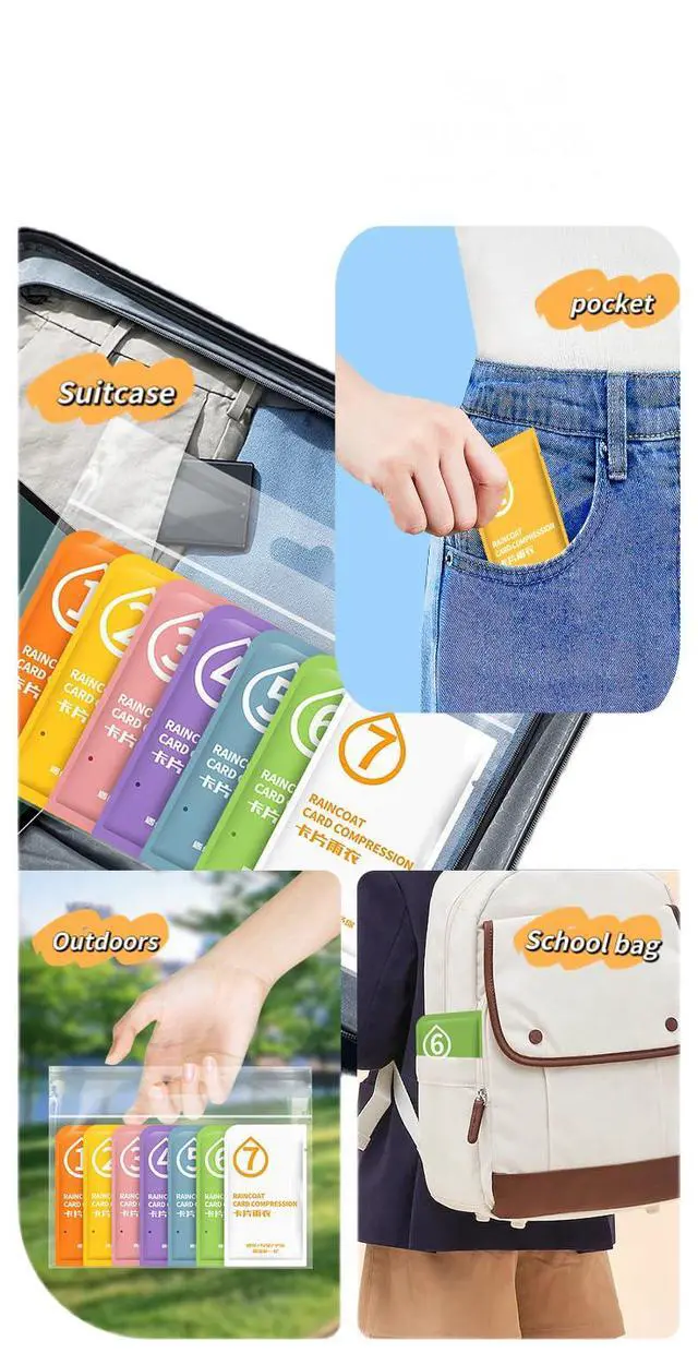 Alt view image 3 of 7 - rain Coat- Poncho-Ponchos-Compact Travel-Clear Ponchos with Hood -Emergency Rain Poncho for Adults 7 PCS Disposable Travel Set with 14pcs Waterproof Shoe Stickers