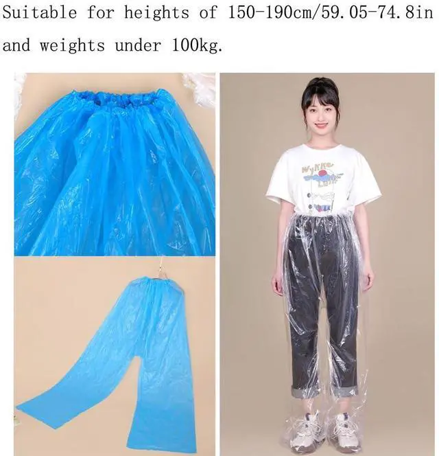 Alt view image 2 of 7 - 4 Pack Disposable Rain Pants Raincoat Unisex Adult Waterproof Long Tube Rain Pant with Shoe Cover Thickened Plastic Foot Wrapped Rainpants Outdoor Activities Travel Cycling