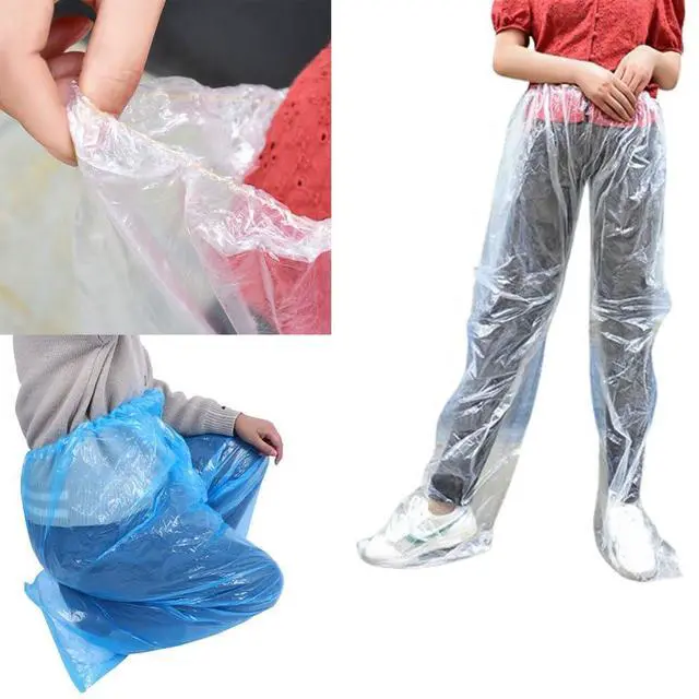 Alt view image 3 of 7 - 4 Pack Disposable Rain Pants Raincoat Unisex Adult Waterproof Long Tube Rain Pant with Shoe Cover Thickened Plastic Foot Wrapped Rainpants Outdoor Activities Travel Cycling