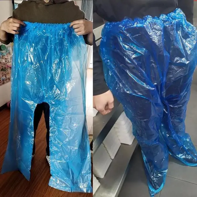Alt view image 5 of 7 - 4 Pack Disposable Rain Pants Raincoat Unisex Adult Waterproof Long Tube Rain Pant with Shoe Cover Thickened Plastic Foot Wrapped Rainpants Outdoor Activities Travel Cycling