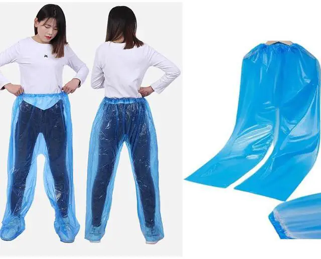 Alt view image 6 of 7 - 4 Pack Disposable Rain Pants Raincoat Unisex Adult Waterproof Long Tube Rain Pant with Shoe Cover Thickened Plastic Foot Wrapped Rainpants Outdoor Activities Travel Cycling