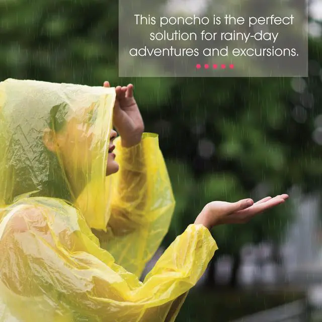 Alt view image 2 of 5 - Office Products Disposable Yellow Rain Ponchos with Hood for Adults (Thicker Gauge), Emergency Ponchos, Lightweight, Non-Toxic PE Plastic (5 Pack, Polyethylene (PE))
