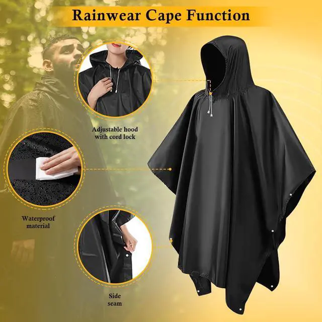 Alt view image 3 of 7 - Rain Ponchos for Adults, Reusable Waterproof EVA Raincoats with Drawstring Hood & Sleeves, Lightweight Rain Gear for Men & Women, Perfect for Camping Hiking Travel Outdoor Activities