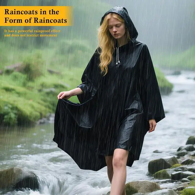 Alt view image 2 of 7 - Rain Ponchos for Adults, Reusable Waterproof EVA Raincoats with Drawstring Hood & Sleeves, Lightweight Rain Gear for Men & Women, Perfect for Camping Hiking Travel Outdoor Activities