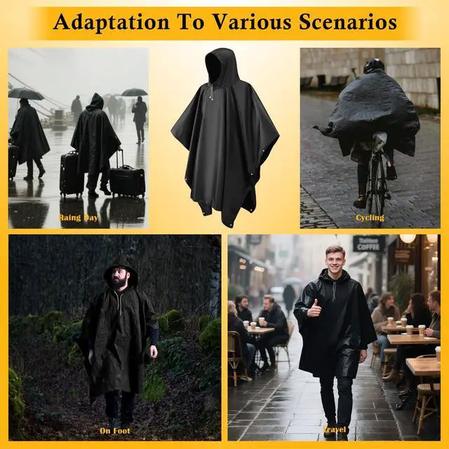 Alt view image 7 of 7 - Rain Ponchos for Adults, Reusable Waterproof EVA Raincoats with Drawstring Hood & Sleeves, Lightweight Rain Gear for Men & Women, Perfect for Camping Hiking Travel Outdoor Activities