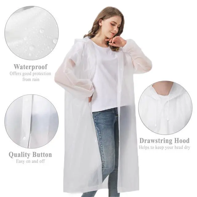 Alt view image 4 of 7 - Clear Ponchos with Hood,Clear Rain Ponchos for Adults Reusable,Ponchos Adult(2 PCS)