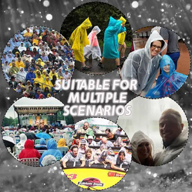 Alt view image 5 of 7 - Clear Ponchos with Hood,Clear Rain Ponchos for Adults Reusable,Ponchos Adult(2 PCS)
