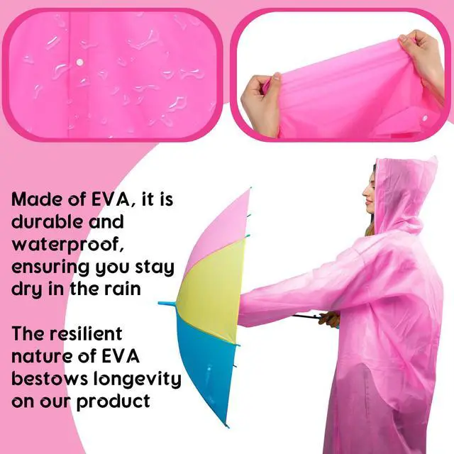 Alt view image 4 of 7 - Rain Ponchos for Adults Reusable Rain Coats with Hood and Drawstring Thicken Ponchos Waterproof for Women(Pink)